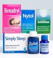 Diphenhydramine OTC sleep aid pill bottle - common antihistamine used for insomnia