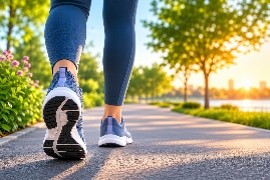 Person walking outdoors for low-impact exercise
